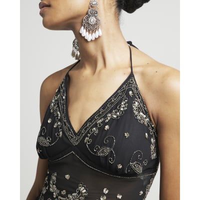 Black sequin top river island clearance