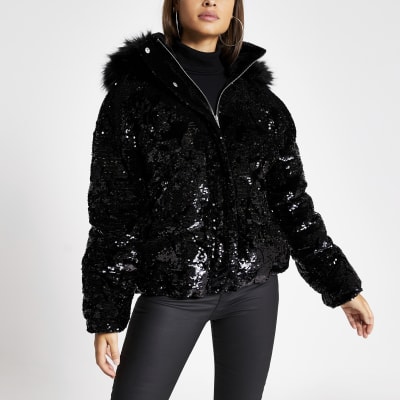 river island fur hood coat