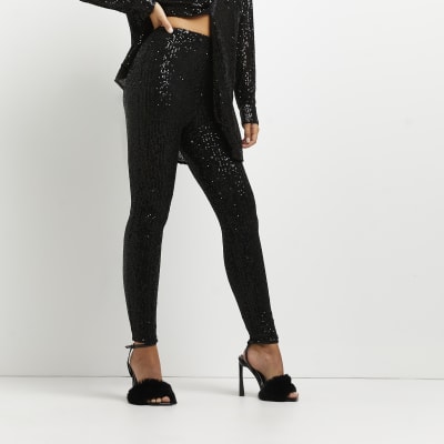 Black sequin leggings | River Island