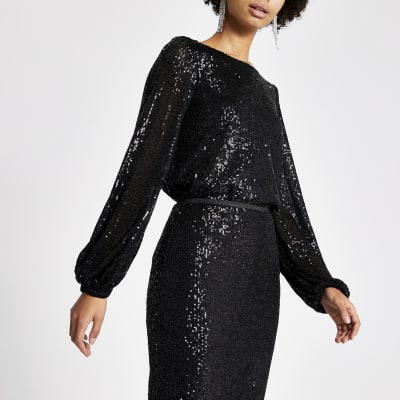 river island black sequin dress