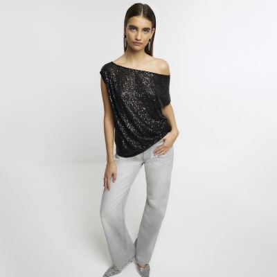 Black sequin cheap top river island