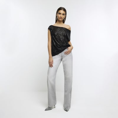 River island cheap black sequin top