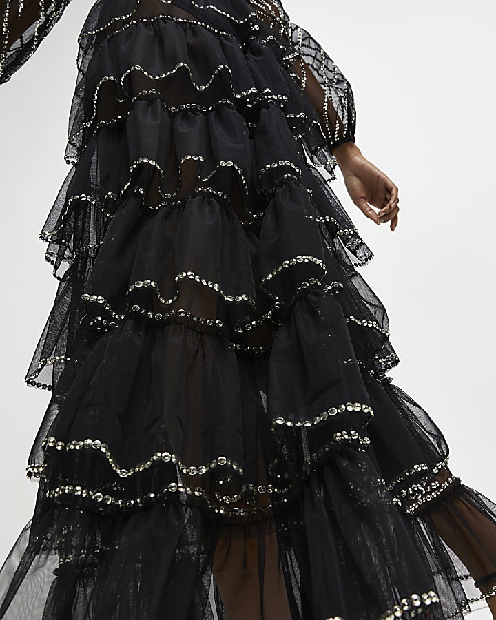 Black sequin shift maxi dress