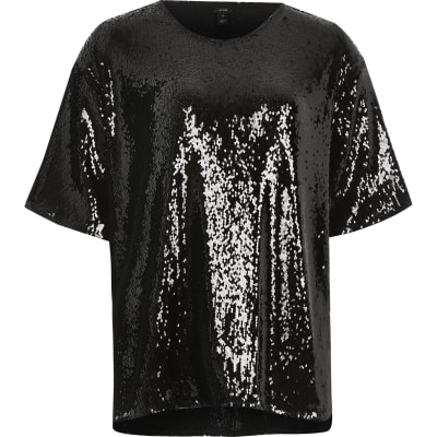 black sequin tunic top