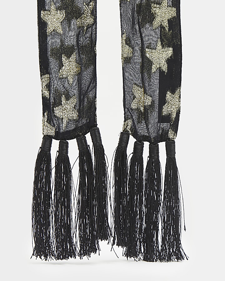 Black sequin star print scarf