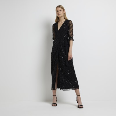 Black sequin discount dress river island