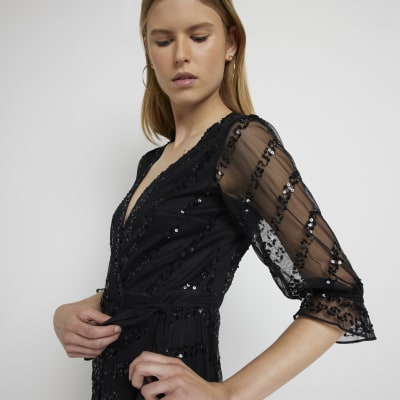 River island wrap dress with hot sale lace detail