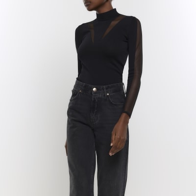 Black sheer deals high neck top