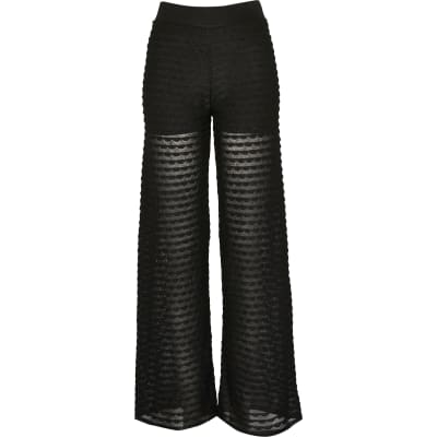 Black sheer scallop wide leg trousers