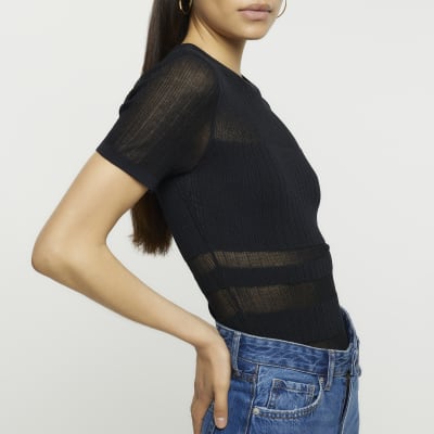 Black sheer stripe top