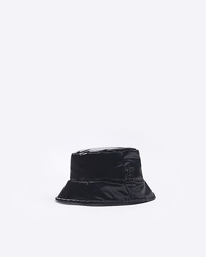 Black shiny bucket hat