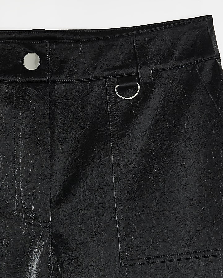 Black shiny wide leg cargo trousers