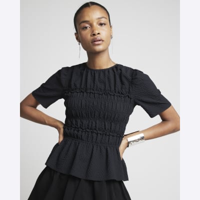 River island black peplum top clearance