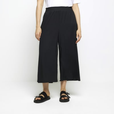 Black Shirred Waist Culottes