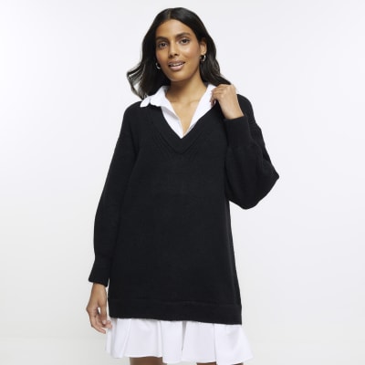 Black shirt hybrid jumper dress River Island