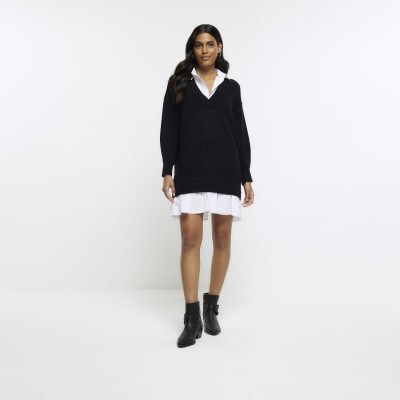 Black shirt hybrid jumper dress River Island