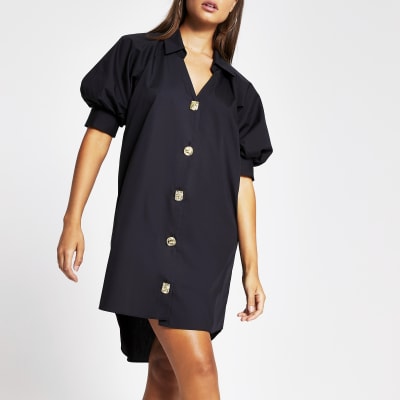 black shirt dress short sleeve