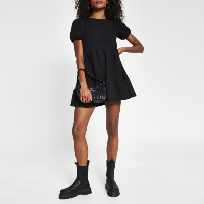 black smock dress with sleeves