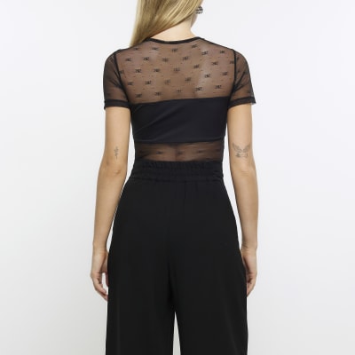 Black Short Sleeve Bodysuit River Island