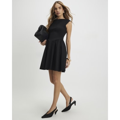 Black Short Sleeve Contoured Mini Dress