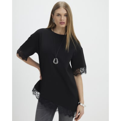 black-short-sleeve-lace-trim-