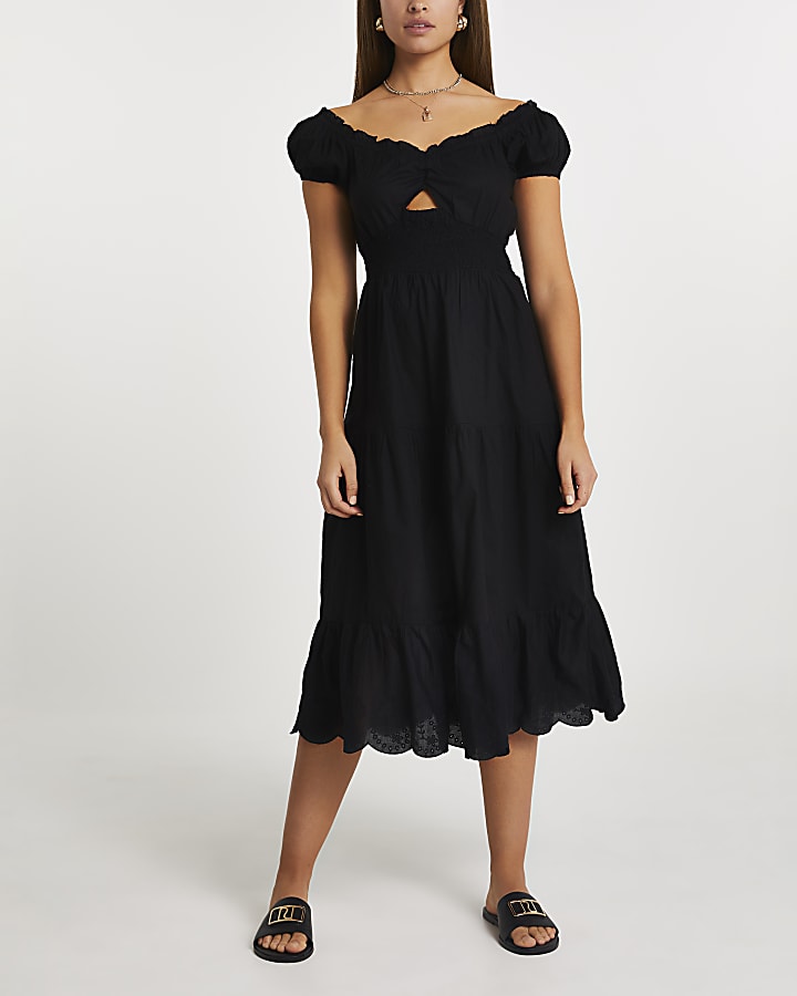 Black short sleeve midi dress