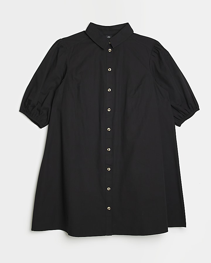 Black short sleeve mini shirt dress
