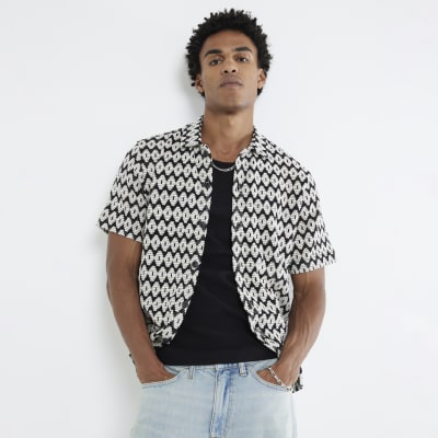 Black Short sleeve Mono Diamond Crochet shirt