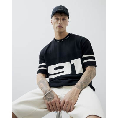 Black Short Sleeve Moto 91 Knitted T-Shirt
