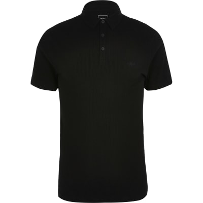 black ribbed polo shirt