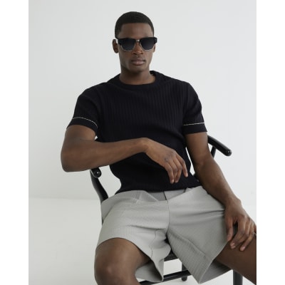Black Short Sleeve Ribbed T-Shirt
