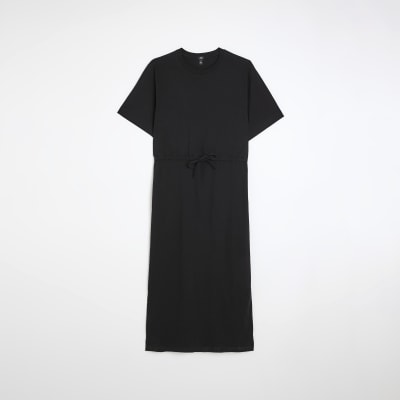 Black short sleeve t-shirt midi dress