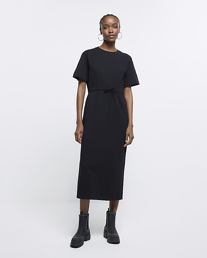 Black short sleeve t-shirt midi dress