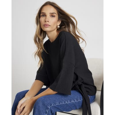 Black Short Sleeve Texture Tie T-shirt