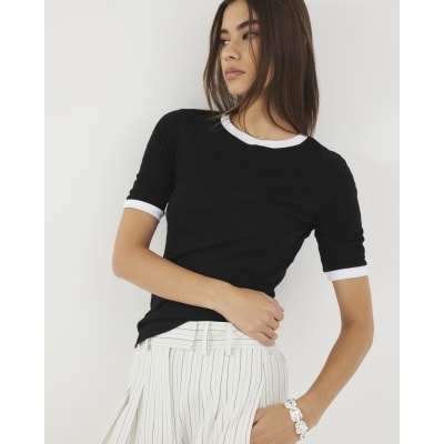 Black Short Sleeve Tipped T-shirt