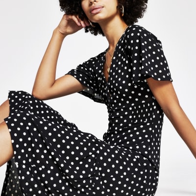 river island black spot dress