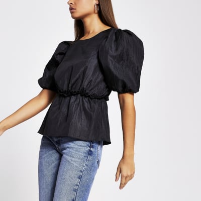 river island black peplum top