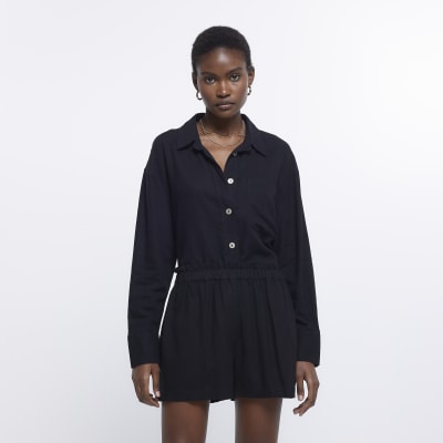 Black shorts with linen | River Island