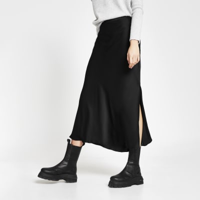 black side split pants