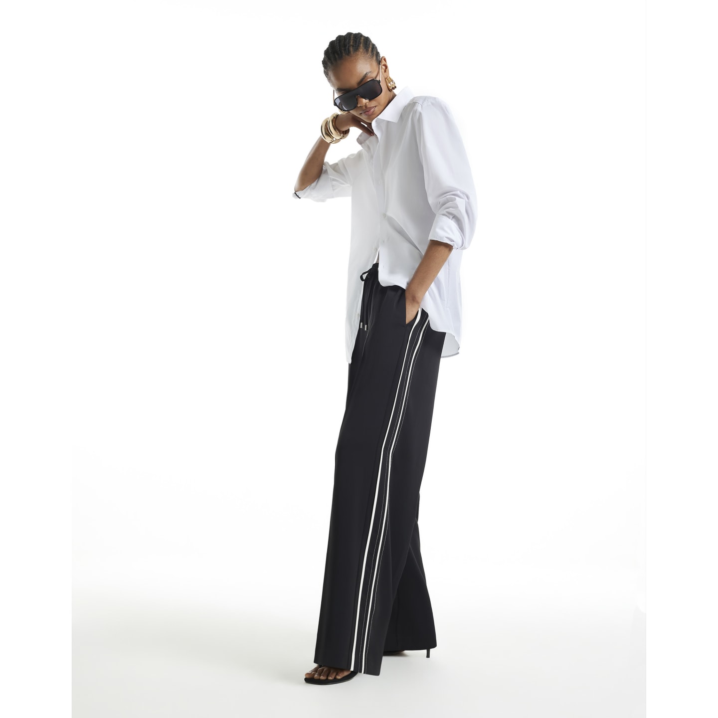 River Island Black Side Stripe Drawstring Wide Leg Joggers — photo 1 of 1