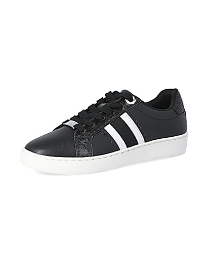 360 degree animation of product Black side stripe lace-up trainers frame-1