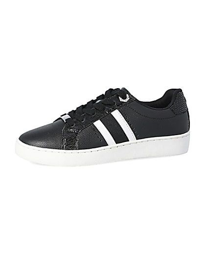 360 degree animation of product Black side stripe lace-up trainers frame-2