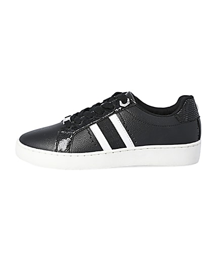 360 degree animation of product Black side stripe lace-up trainers frame-3
