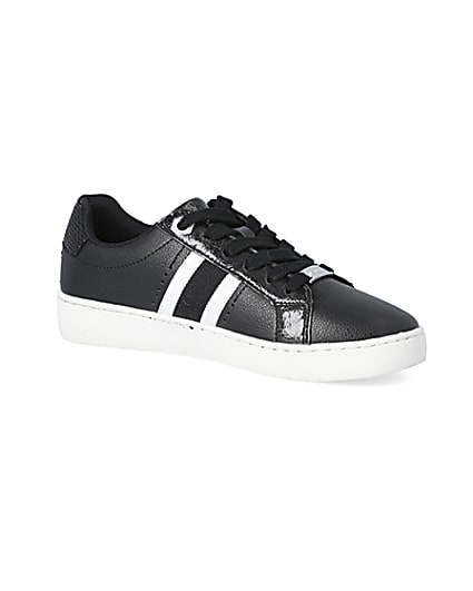 360 degree animation of product Black side stripe lace-up trainers frame-17