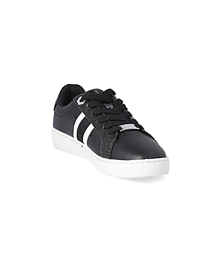 360 degree animation of product Black side stripe lace-up trainers frame-19
