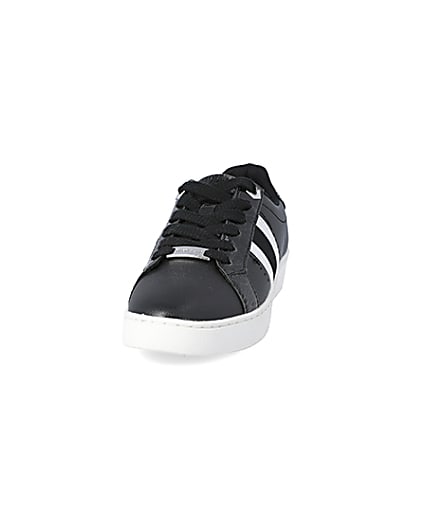 360 degree animation of product Black side stripe lace-up trainers frame-22