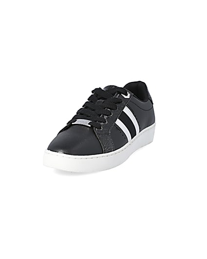 360 degree animation of product Black side stripe lace-up trainers frame-23