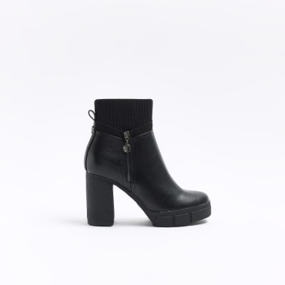 Black side zip heeled ankle boots