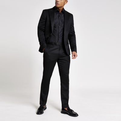 black trousers with silver stripe