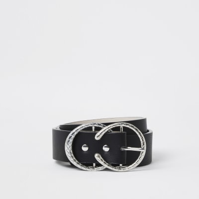 Black silver textured horseshoe belt